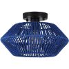 1-Light Farmhouse Style Hand-Woven Semi-Flush Mount Ceiling Light with Drum Shade – W12.6″x H5.71″  |   Semi-Flush Mount Ceiling Lights Ceiling Lighting Black/Black+Blue/Painted Gold + White/Painted Gold+Black/Painted Gold+Brown