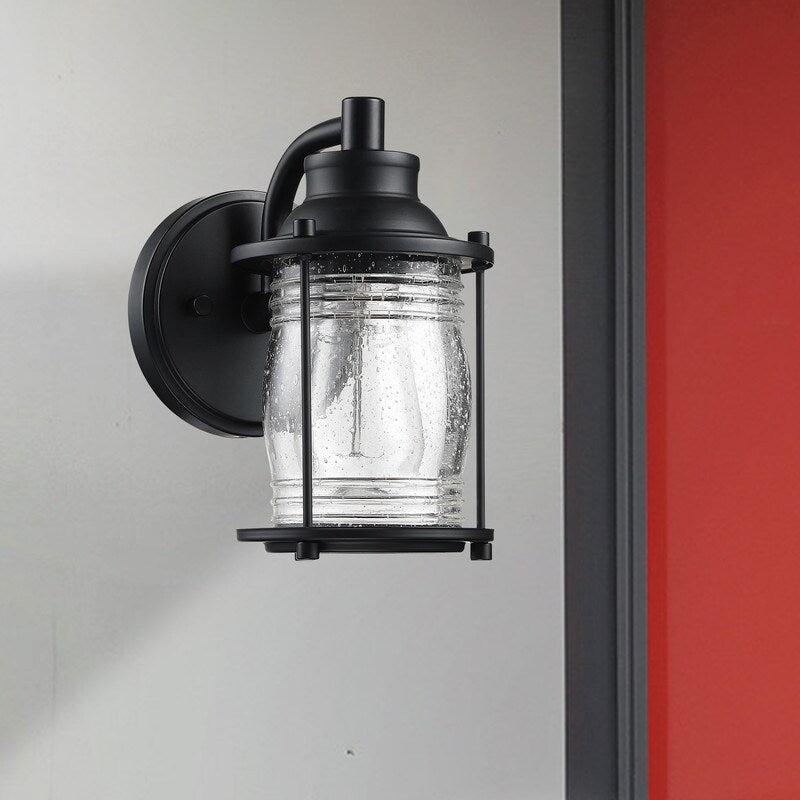 1-light outdoor wall light with black finish and seeded glass shade  |   Flush Mount Wall Lights Flush Mount Wall Lights Flush Mount Wall Lights