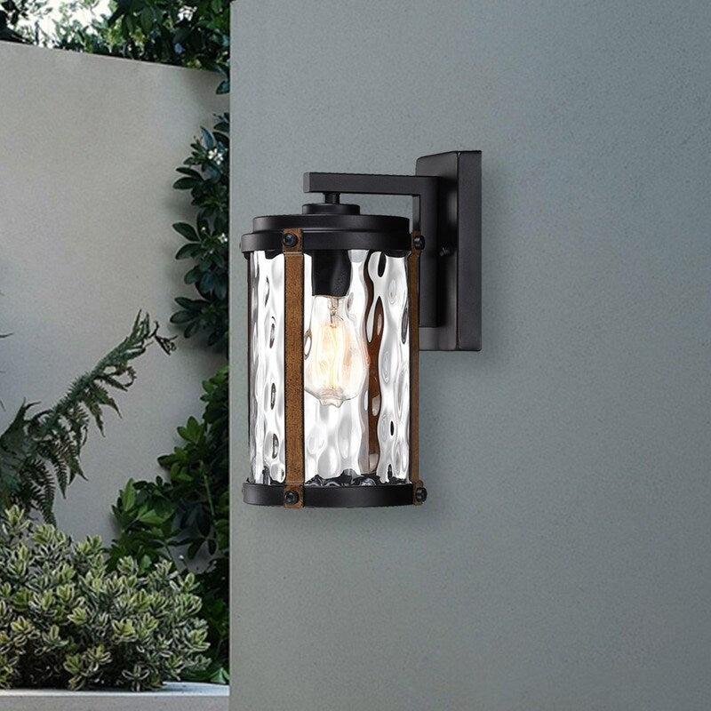 1-light outdoor wall light with Water glass and balck&wood finish  |   Flush Mount Wall Lights Flush Mount Wall Lights Flush Mount Wall Lights