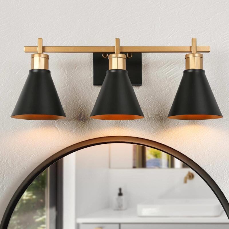 1/2/3/4-Light Modern Black Gold Bathroom Vanity Lights Linear Metal Wall Sconces for Powder Room  |   Bathroom Lighting Bathroom Lighting Bathroom Lighting