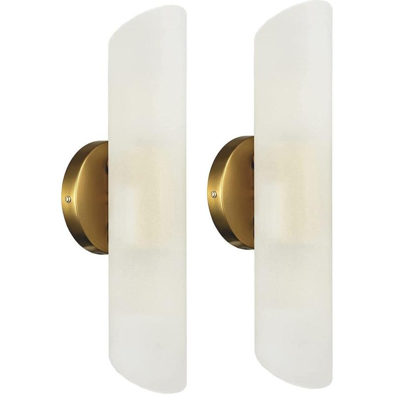 2 pack cylinder sconce white glass vanity light brass wall lighting fixture  |   Wall Sconces Wall Lighting Brass