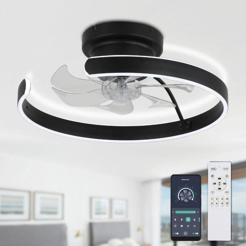 20-In Flush Mount Bladeless Ceiling Fan with Lights, Modern Low Profile Fan, Step-Less Dimmable LED Light for Bedroom  |   Ceiling Fans Ceiling Fans Ceiling Fans