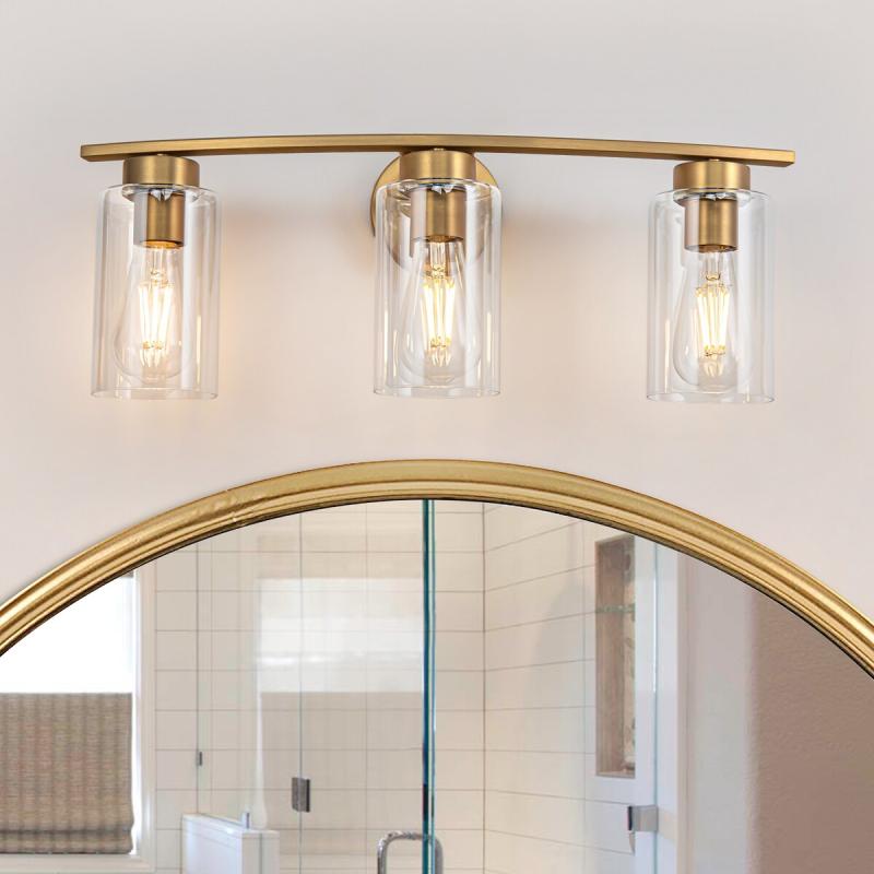 2/3-Light Industrial Brass/Nickel Linear Clear Glass Bathroom Vanity Light  |   Bathroom Lighting Bathroom Lighting Bathroom Lighting