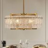 26 in. Gold Modern Drum Crystal Chandelier 6-Light Glam Dimmable Pendant Light Kitchen Island with Frosted Glass for Dining Room  |   Chandeliers Ceiling Lighting Chandeliers