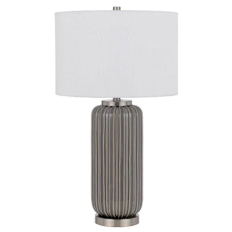 29 Inch Ceramic Curved Table Lamp with Stripes, Dimmer – Gray – 17 L X 17 W X 21 H Inches  |   Desk Lamps Desk Lamps Desk Lamps