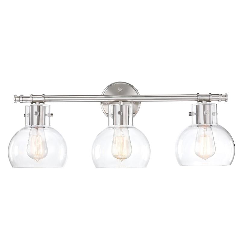 3-Light 24.61-in Vanity Light with Brushed Nickle and Clear Glass Shade  |   Bathroom Lighting Bathroom Lighting Bathroom Lighting