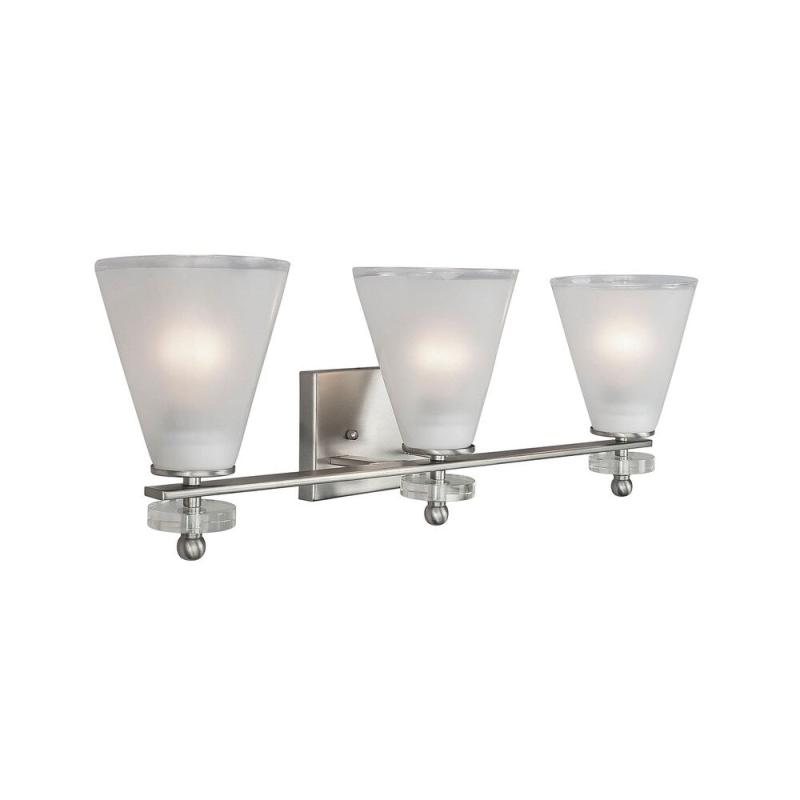 3-Light Brushed Nickel Vanity Light with Clear Outer and Sandblast Inner Glass  |   Bathroom Lighting Bathroom Lighting Bathroom Lighting