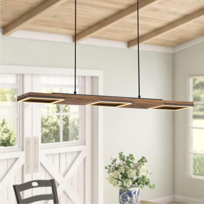 3-Light Farmhouse Rustic Wood Linear Rectangular Integrated LED Kitchen Island Pendant Light  |   Kitchen Lighting Kitchen Lighting Kitchen Lighting