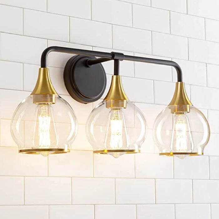 3-Lights bathroom vanity light fixture Black and Gold bathroom wall light fixtures Metal bath vanity light  |   Wall Sconces Wall Lighting Gold, Black