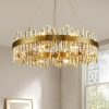 31 in. 2-Tiers Brass Modern Crystal Chandelier Gold Glam Chandelier Luxury Crystal Kitchen Island Pendant Light for Dining Room  |   Chandeliers Ceiling Lighting Chandeliers