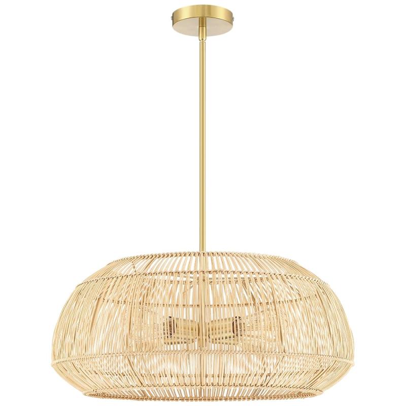 4 – Light Rattan Pendant Chandelier with Brass Canopy – 22 in  |   Chandeliers Ceiling Lighting Chandeliers