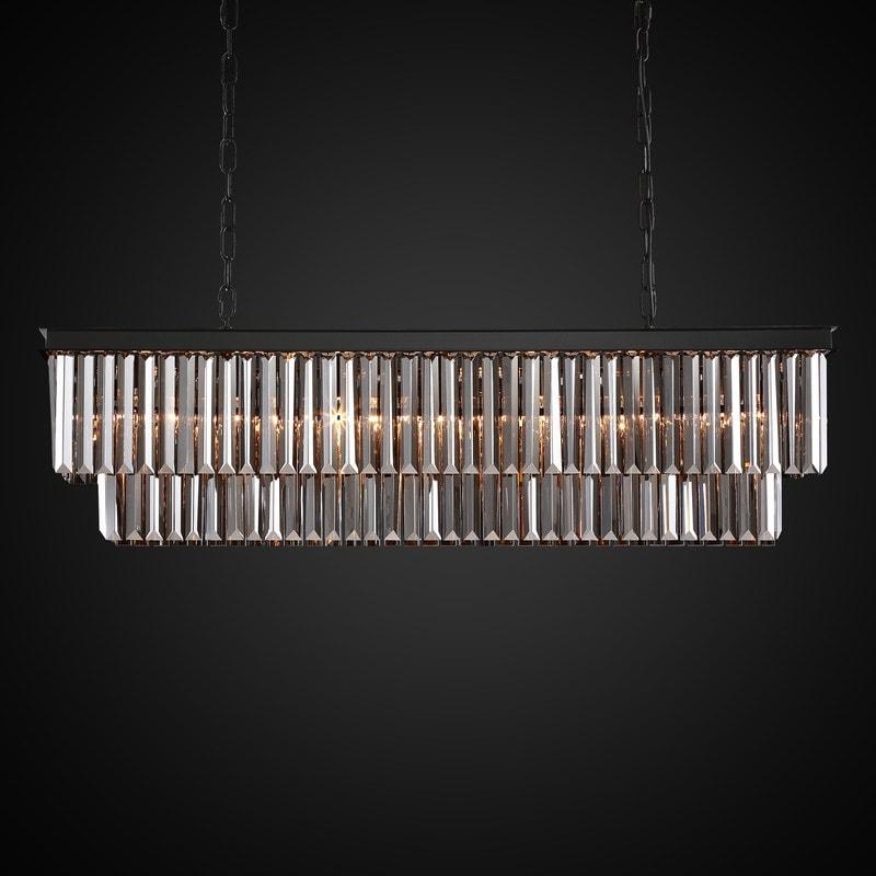 40 in. Smoky Grey Modern Crystal Chandelier 7-Light Linear Chandelier Kitchen Island Pendant Light for Dining Room  |   Chandeliers Ceiling Lighting Chandeliers