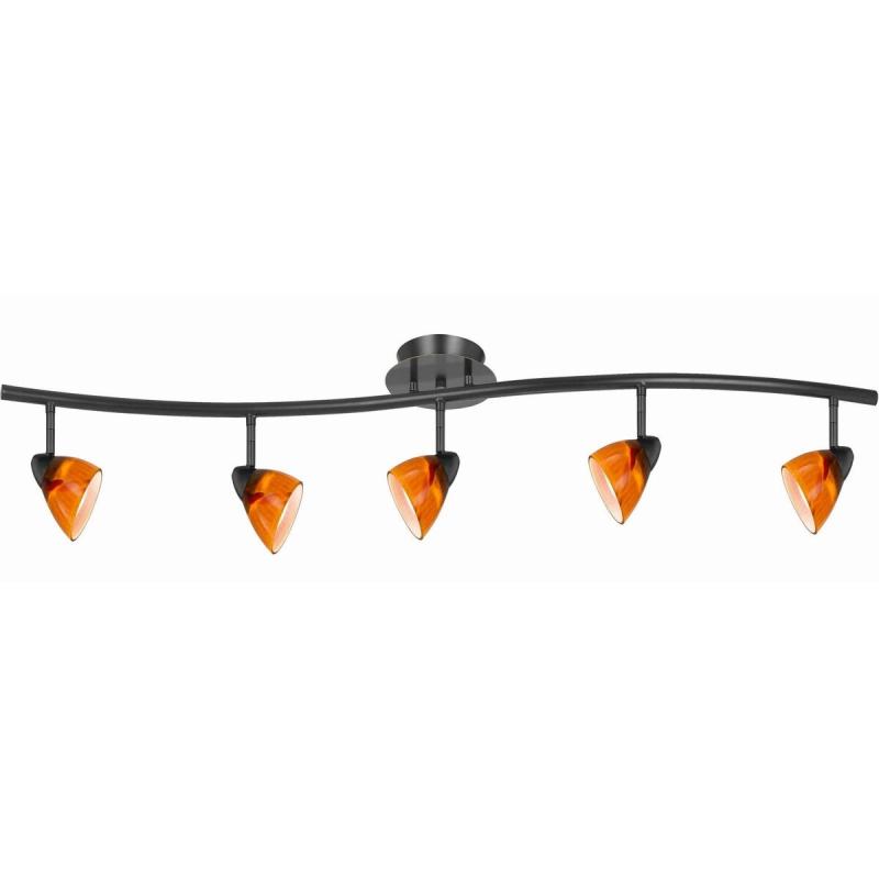 5 Light 120V Metal Track Light Fixture with Glass Shade, Black and Orange – 9 H x 7.9 W x 48.38 L Inches  |   Track Lighting Ceiling Lighting Black, Orange