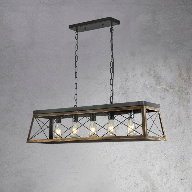 5-Light Black Square/Rectangular Cage Linear Farmhouse Chandelier for Dining Room  |   Chandeliers Ceiling Lighting Chandeliers