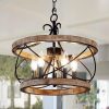 5-Light Rustic Cage Wood Chandelier Dimmable Lighting, Adjustable Farmhouse Pendant Light for Kitchen Island  |   Chandeliers Ceiling Lighting Chandeliers