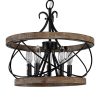 5-Light Rustic Cage Wood Chandelier Dimmable Lighting, Adjustable Farmhouse Pendant Light for Kitchen Island  |   Chandeliers Ceiling Lighting Chandeliers