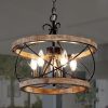 5-Light Rustic Cage Wood Chandelier Dimmable Lighting, Adjustable Farmhouse Pendant Light for Kitchen Island  |   Chandeliers Ceiling Lighting Chandeliers