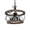 5-Light Rustic Cage Wood Chandelier Dimmable Lighting, Adjustable Farmhouse Pendant Light for Kitchen Island  |   Chandeliers Ceiling Lighting Chandeliers