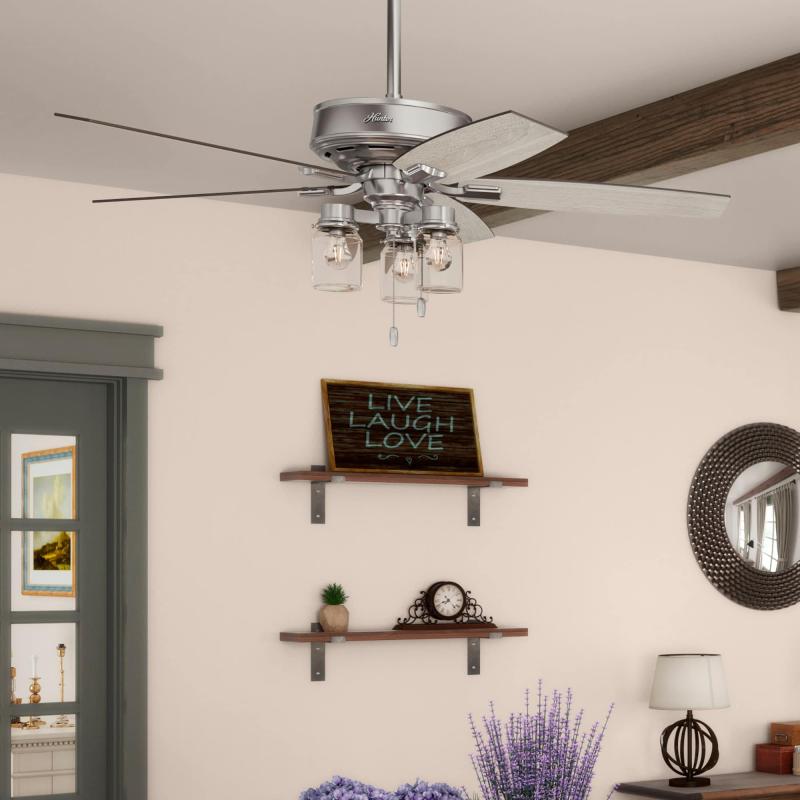 52″ Declan Pass Brushed Nickel Ceiling Fan with LED Light Kit and Pull Chain – Industrial, Farmhouse, Rustic  |   Ceiling Fans Ceiling Fans Ceiling Fans