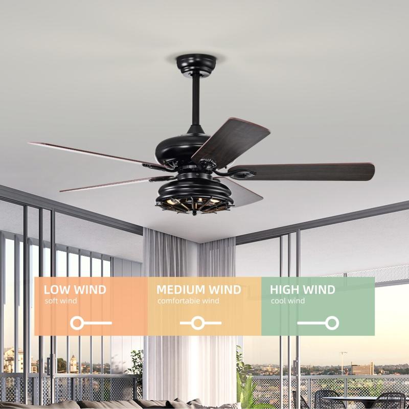 52” Farmhouse Ceiling Fan Dual Finish Blades Industrial Fandelier for Living room Bedroom Patio –Matte Black  |   Ceiling Fans Ceiling Fans Ceiling Fans