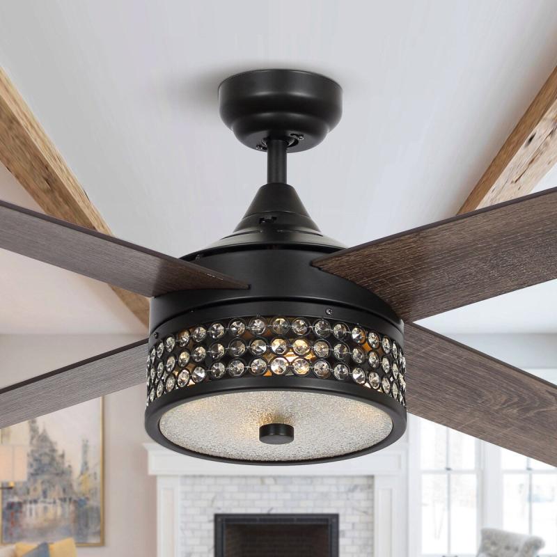 52-inch Industrial Wood 4-Blade Crystal Ceiling Fan with Remote  |   Ceiling Fans Ceiling Fans Ceiling Fans