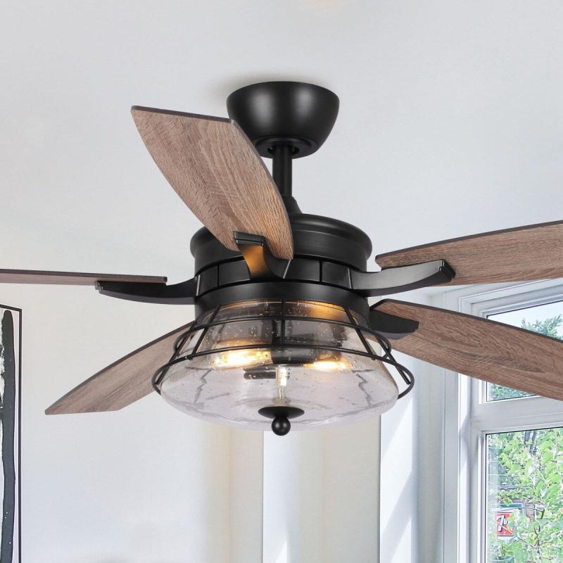 52″ Industrial Wooden 5-blade LED Ceiling Fan with Remote and Glass Shade  |   Ceiling Fans Ceiling Fans Ceiling Fans