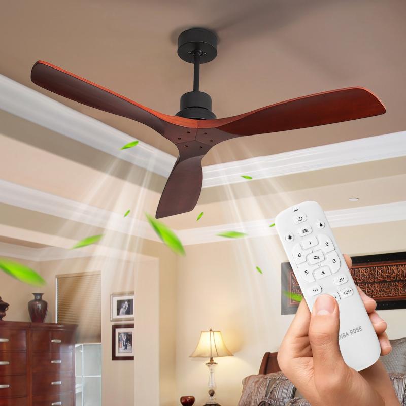 52″ Matte Black Ceiling Fan With Remote Control, 6 Speeds, Reversible DC Motor,3 Solid Wood Blades  |   Ceiling Fans Ceiling Fans Ceiling Fans