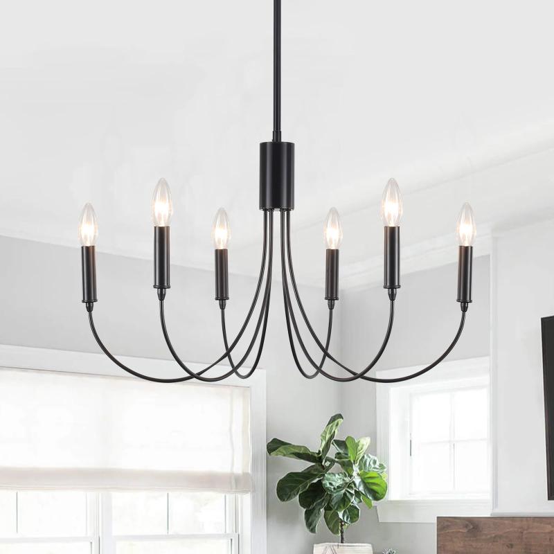 6-Light Modern Farmhouse Candle Chandelier for Dining Living Room – 23.62″Dx8.86″H  |   Chandeliers Ceiling Lighting Black/Brightening White/Gold/Nickel/Brass