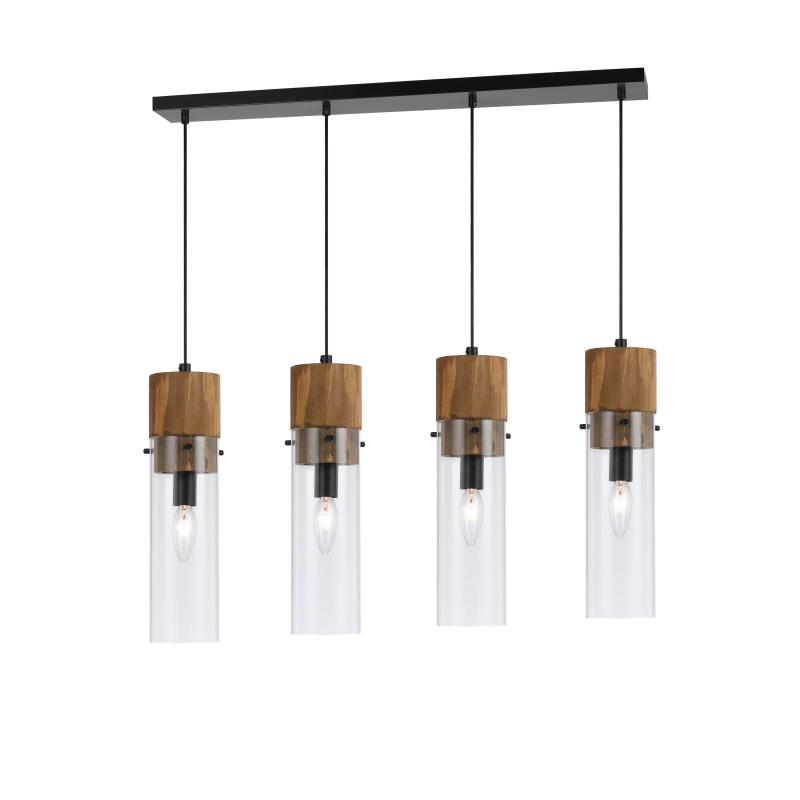 60 X 4 Watt Wood and Metal Fixture with Cylindrical Shades, Brown and Black  |   Track Lighting Ceiling Lighting Black