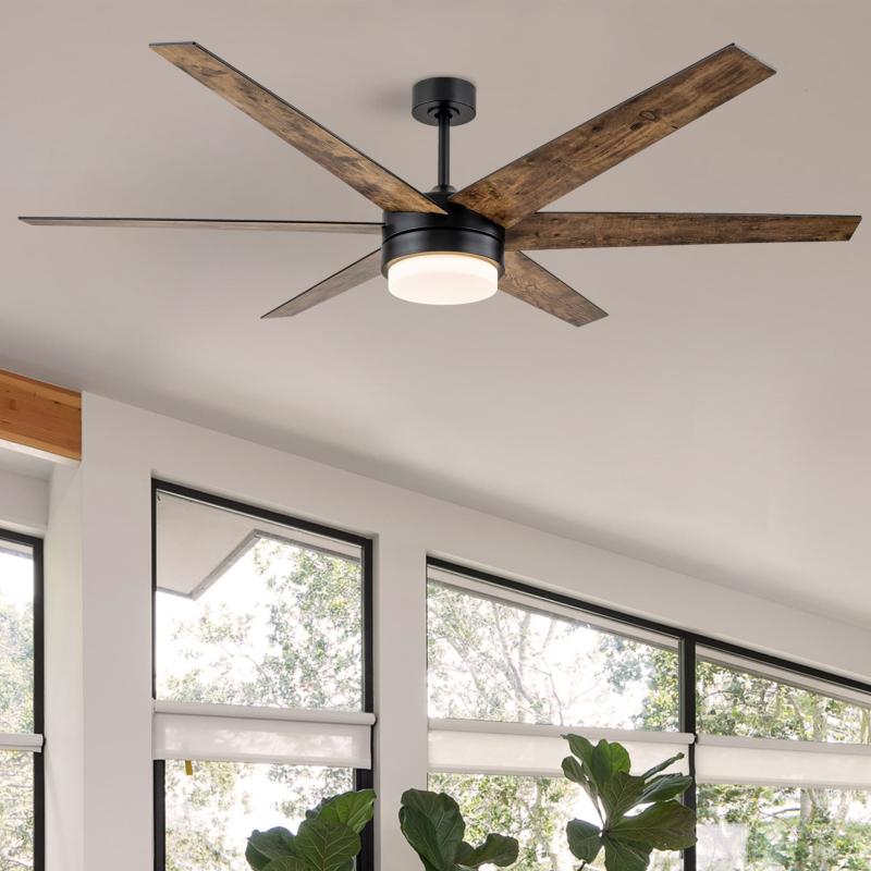 70″ Antique Woodgrain and Black Integrated LED Ceiling Fan with Remote Control  |   Ceiling Fans Ceiling Fans Ceiling Fans