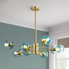 8-Light Modern 2-Tier Sputnik Linear Cluster Gradient Blue Clear Glass Globe Bubble Chandelier  |   Chandeliers Ceiling Lighting Blue Glass/Lake Blue Glass