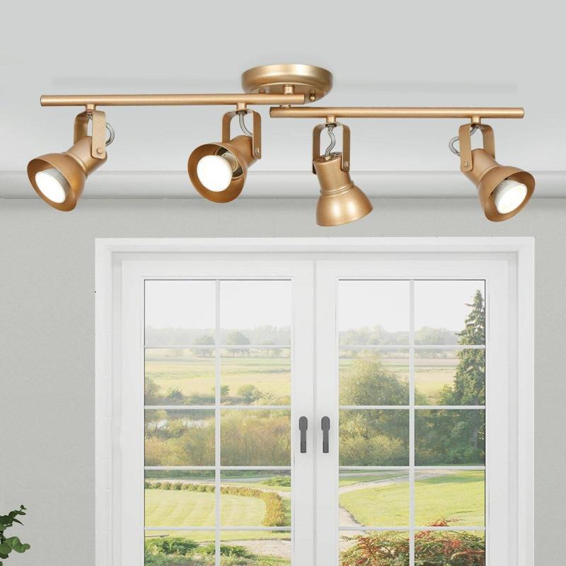 Adjustable 4-light Gold Spotlights Semi-flush Mount Tracking Ceiling Lights – L 29″x W 5″x H 7.5″  |   Track Lighting Ceiling Lighting Gold