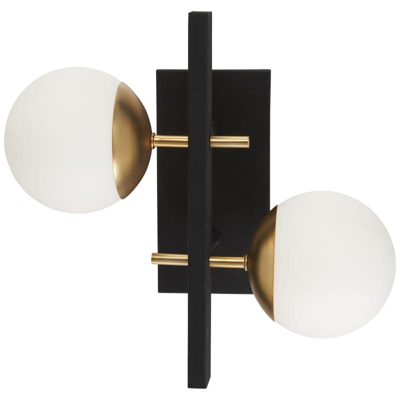 Alluria Black And Etched Opal 2 Light Wall Mount  |   Wall Sconces Wall Lighting Gold