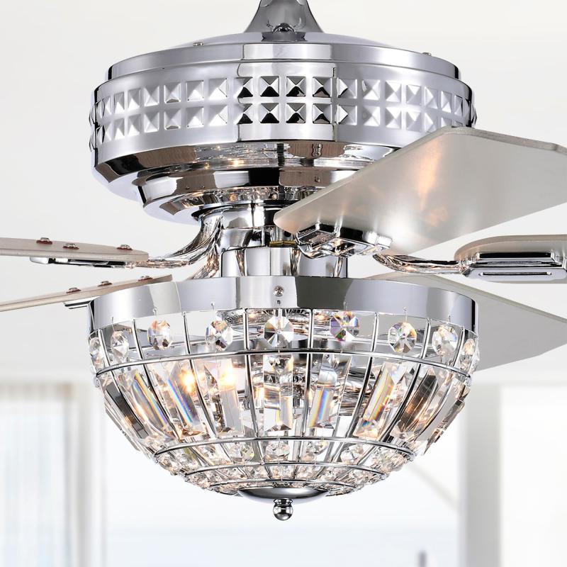 Alora 52 Inch Chrome Polished Finish Glam-Modern Style Crystal Ceiling Fan with Remote  |   Ceiling Fans Ceiling Fans Ceiling Fans