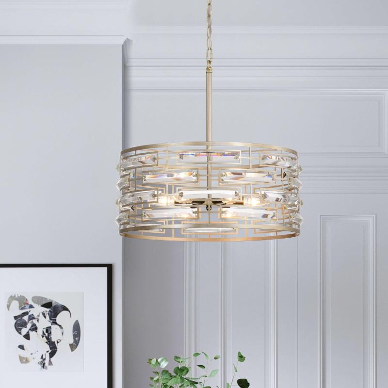 Anita Drum Shade Chandelier with Clear Glass Prism  |   Chandeliers Ceiling Lighting Antique Black/Brushed Champagne Silver/Glossy Brass/Satin Nickel