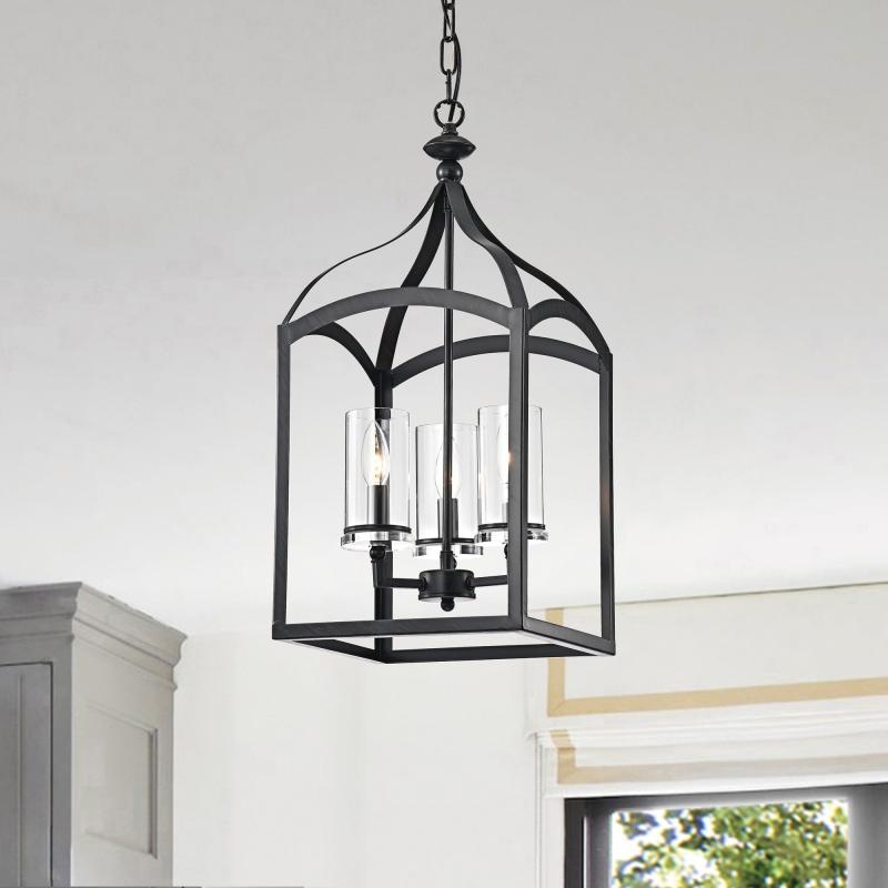 Antique Black 3-Light Lantern Pendant with Glass Shades  |   Kitchen Lighting Kitchen Lighting Antique Black