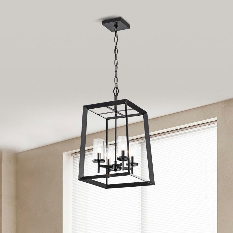 Antique Black 4-Light Farmhouse Lantern Pendant with Clear Glass Shades  |   Kitchen Lighting Kitchen Lighting Antique Black