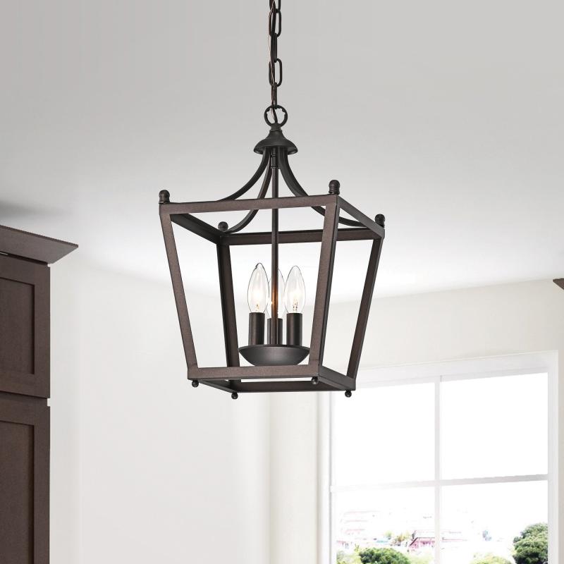 Antique Bronze 3-Light Cage Lantern Pendant  |   Kitchen Lighting Kitchen Lighting Antique Bronze