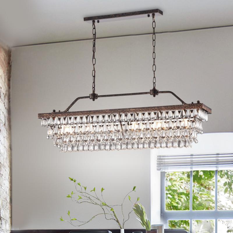 Antique Bronze 6-Light Rectangular Kitchen Island Lighting with Crystal Hanging – Antique Bronze  |   Kitchen Lighting Kitchen Lighting Antique Bronze