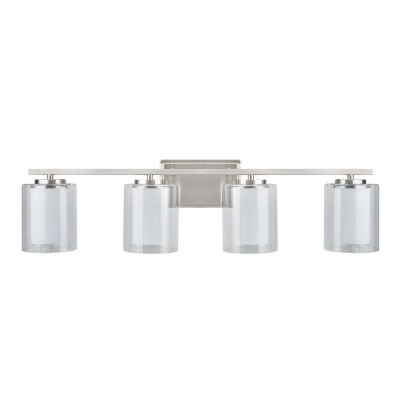 Aspen Creative Four-Light Metal Bathroom Vanity Wall Light Fixture, 32″ Wide, Satin Nickel with Clear Glass Shade – SATIN NICKEL  |   Bathroom Lighting Bathroom Lighting Bathroom Lighting