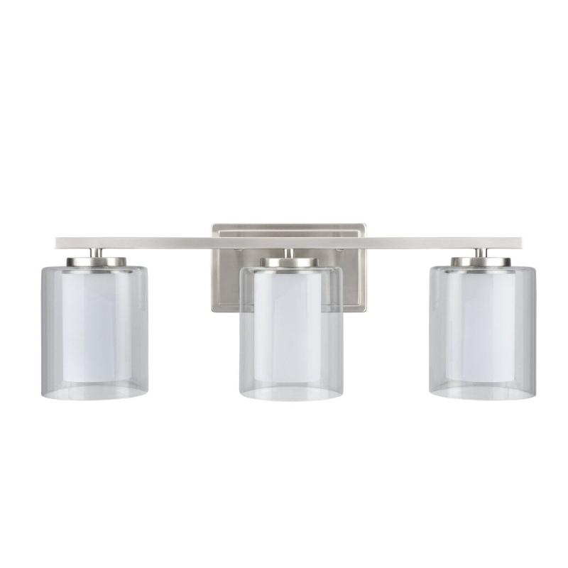 Aspen Creative Three-Light Metal Bathroom Vanity Wall Light Fixture, 23″ Wide, Satin Nickel with Clear Glass Shade  |   Bathroom Lighting Bathroom Lighting Bathroom Lighting