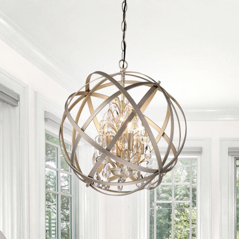 Benita 4-light Light Gold with Bronze Metal Crystal Orb Chandelier  |   Chandeliers Ceiling Lighting Chandeliers