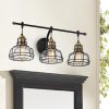 Black and Antique Gold 3-Light Vanity with Clear Glass Shades  |   Bathroom Lighting Bathroom Lighting Bathroom Lighting