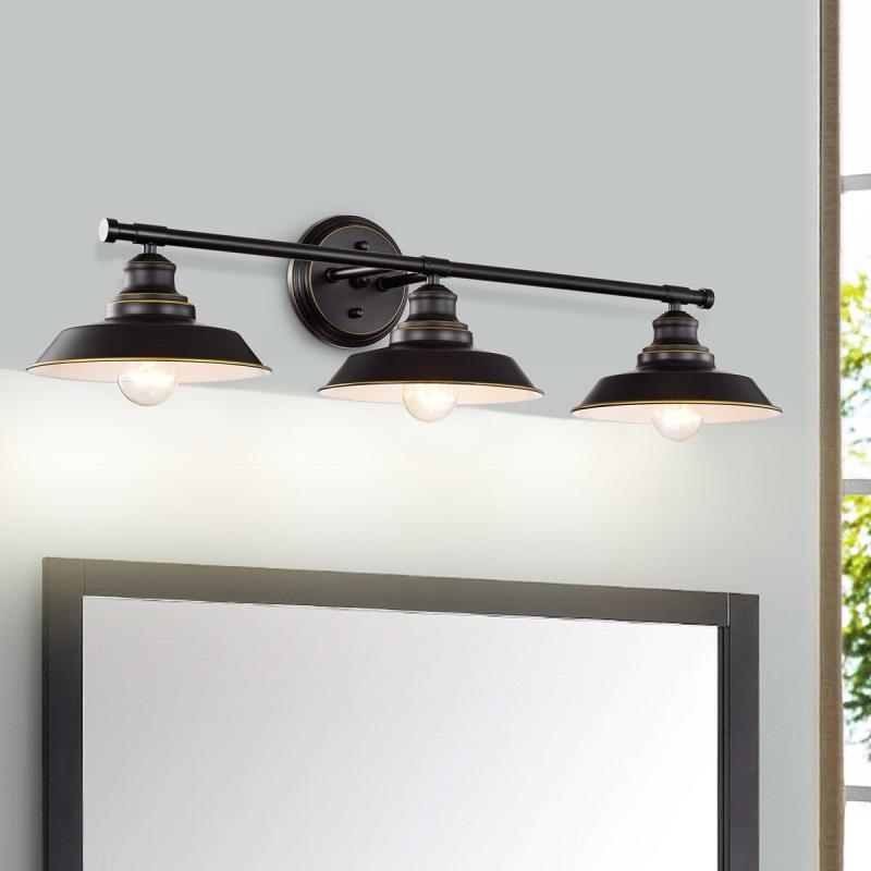 Black with Gold Trim Farmhouse 3-Light Bathroom Vanity Wall Light – 8.75*32.25*11  |   Bathroom Lighting Bathroom Lighting Bathroom Lighting