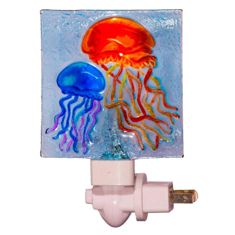 Blue and Orange Jellyfish Swimming Glass Night Light Electric 7 Watt  |   Night Lights Night Lights Multi