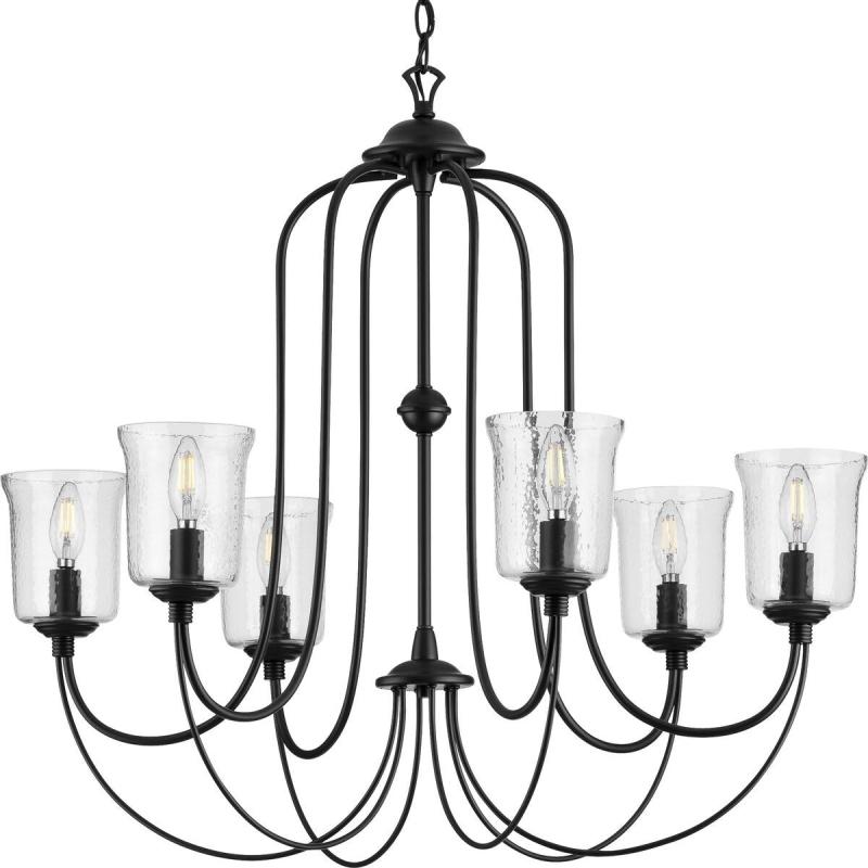 Bowman Collection 6-Light Matte Black Clear Chiseled Glass Coastal Chandelier Light – 24.800″ x 31.500″ x 9.050″  |   Chandeliers Ceiling Lighting Chandeliers