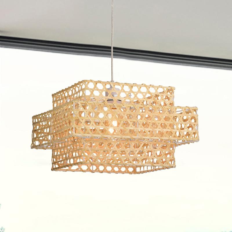 Caitlyn Cream 1-Light Rattan Square Basket Pendant Light  |   Kitchen Lighting Kitchen Lighting Cream