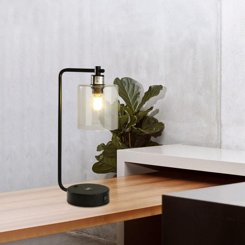 Cedar Hill 19″ Table Lamp with wireless charger and Glass Shade – 19  |   Desk Lamps Desk Lamps Black