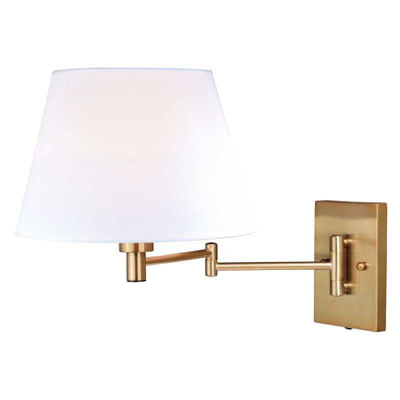 Chapeau Plug-In Brass Cone Motion Sensor Swing Arm Wall Lamp White Linen Shade – 12-in W x 13-in H x 22.25-in D  |   Swing Arm Lights Swing Arm Lights Natural Brass