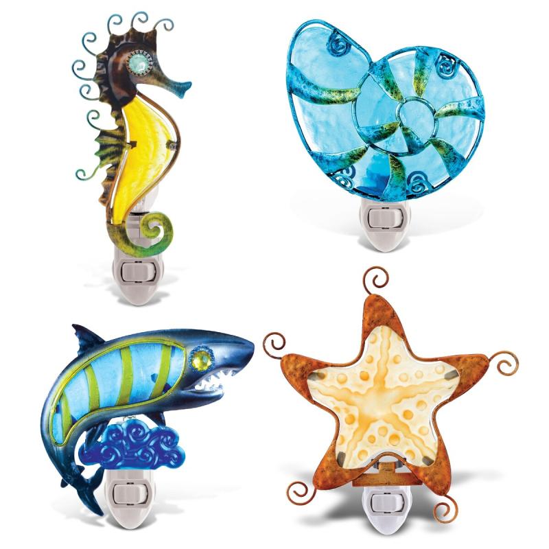 CoTa Global Ocean Life Metal Glass Night Lights with Switch – 4 Piece  |   Night Lights Night Lights Multicolor